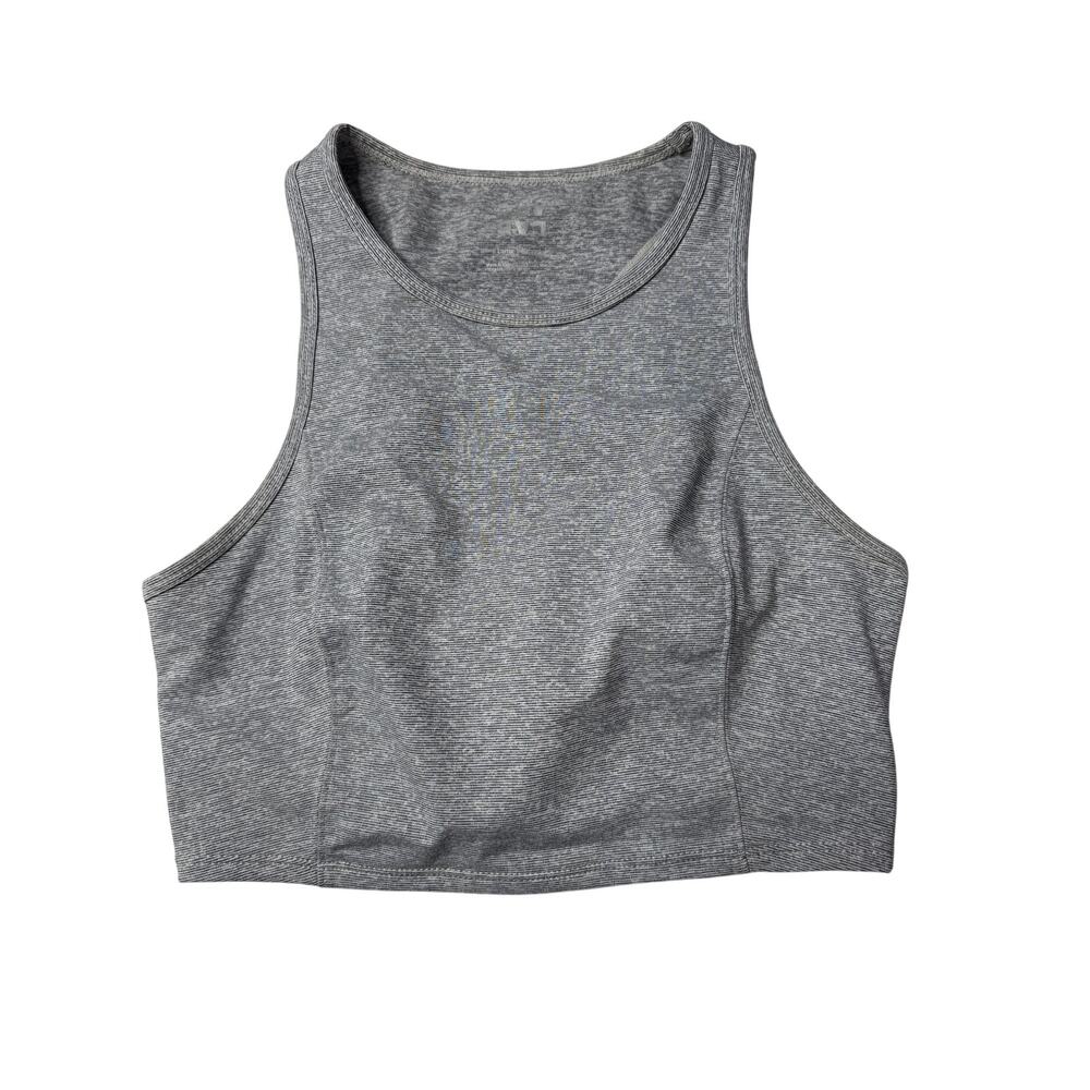 Joylab Cropped Workout Tank Keyhole Back Heathered Striped Large